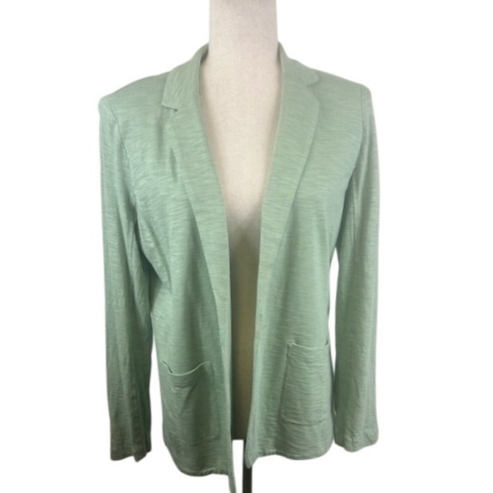 New Chico's Women's Size Small Sage Green Open Front Knit‎ Blazer Jacket